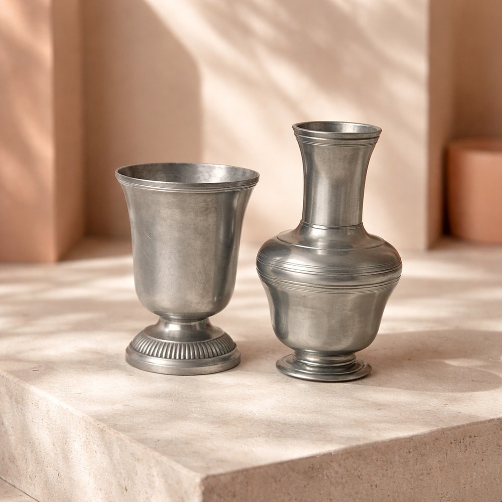 Vintage Etain Fin French Pewter Miniature Vase and Goblet Set Paul Diedisheim - Picture 2 of 9